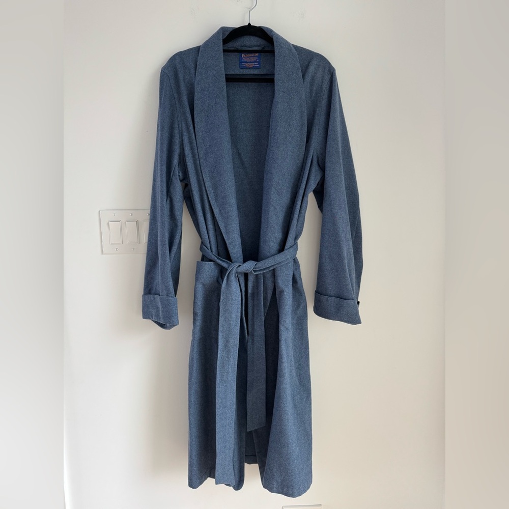 Vintage PENDLETON 100% Pure Virgin Wool Bathrobe‎ Blue USA Made Large